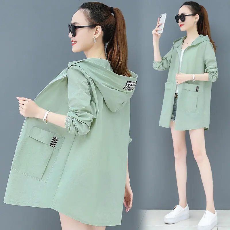 Women's Summer Loose Fit Sun Protection Clothing Thin Medium Length plus Size UV Protection Outerwear Breathable Lightweight