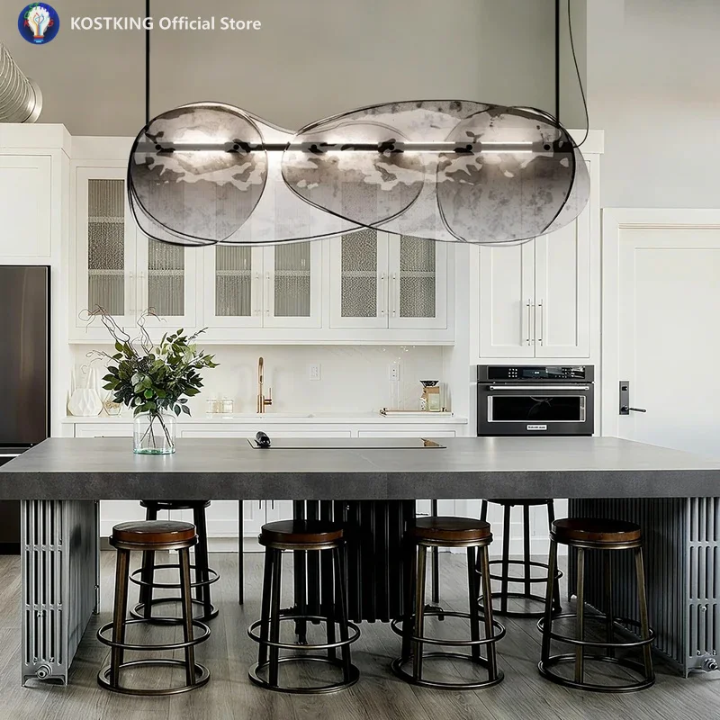 

Итальянский современный подвесной светильник для столовой, кухонного стола, острова, многослойный прозрачный серый стеклянный подвесной светильник, длинная светодиодная люстра