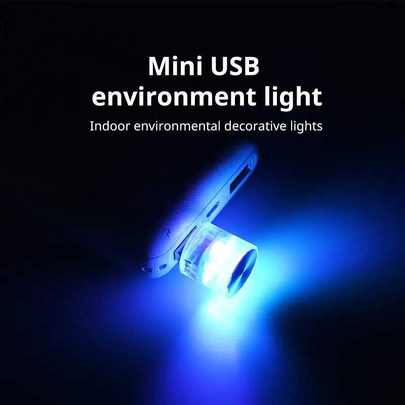1PCS Mini USB 5V LED Auto Interior Atmosphere Light Plug and Play RGB Gradient Decorative Light PC Computer Portable Light