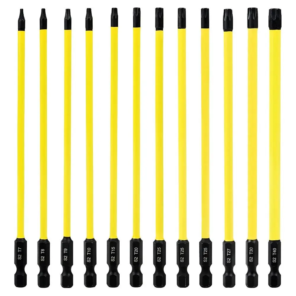

12pcs/set T7-T40 Six-Point Star Torx Bit Magnetic Attraction High Hardness Impact Torx Bit Set 150mm Alloy Steel Screwdriver Bit