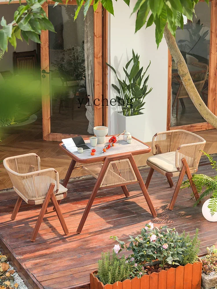 

Q1 balcony small table and chair courtyard garden leisure tea table and chair combination new Chinese outdoor rattan chair