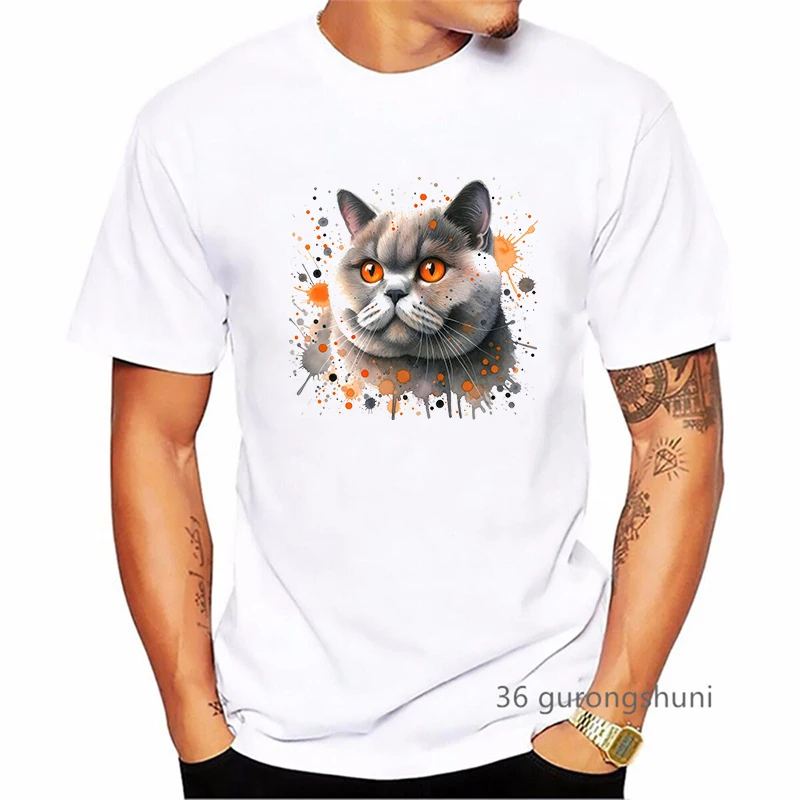 

Newest Angry Cat Animal Printed Tshirt Men'S Clothing Funny White T Shirt Homme Summer Short Sleeve T-Shirt Tops