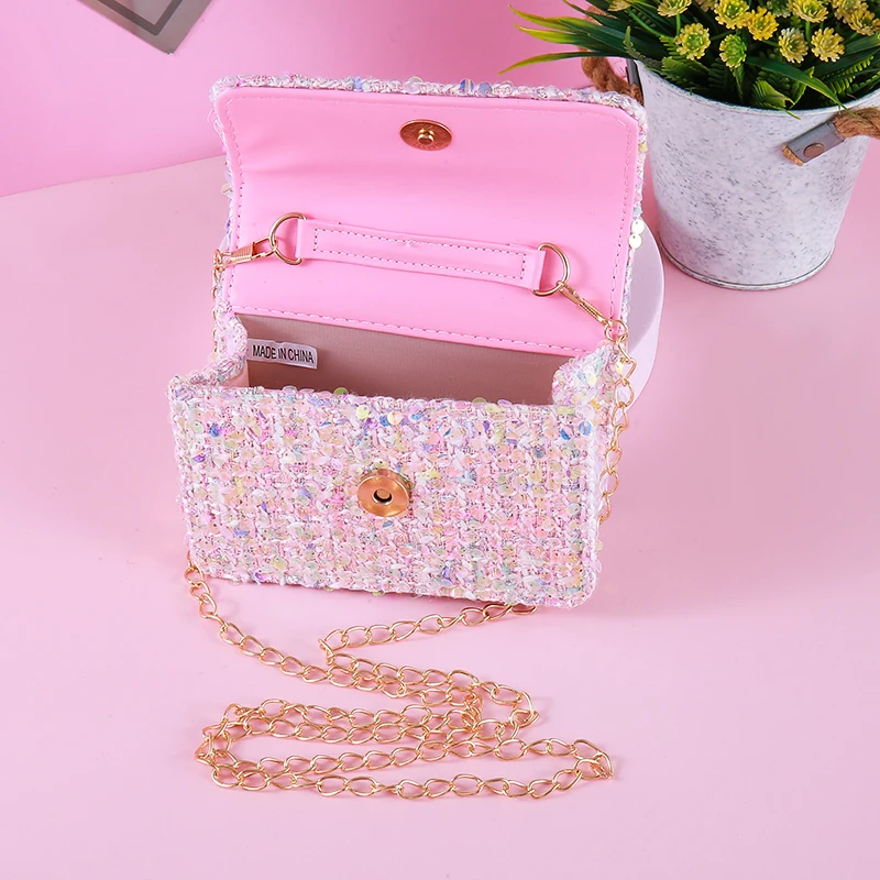 2024 neue Mädchen Mini Geldbörse niedlichen Laser Bogen Kinder Prinzessin Umhängetasche Kindertag Baby Kleinkind Perle Griff Handtaschen