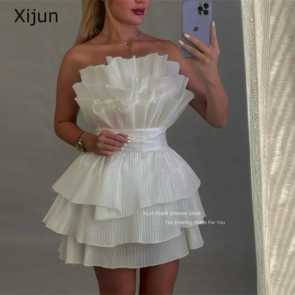 

Xijun Sexy Short Prom Dresses Tiered Ivory Evening Dresses A-Line Saudi Arabric Formal Prom Gowns 2023 Occasion Party Dresses