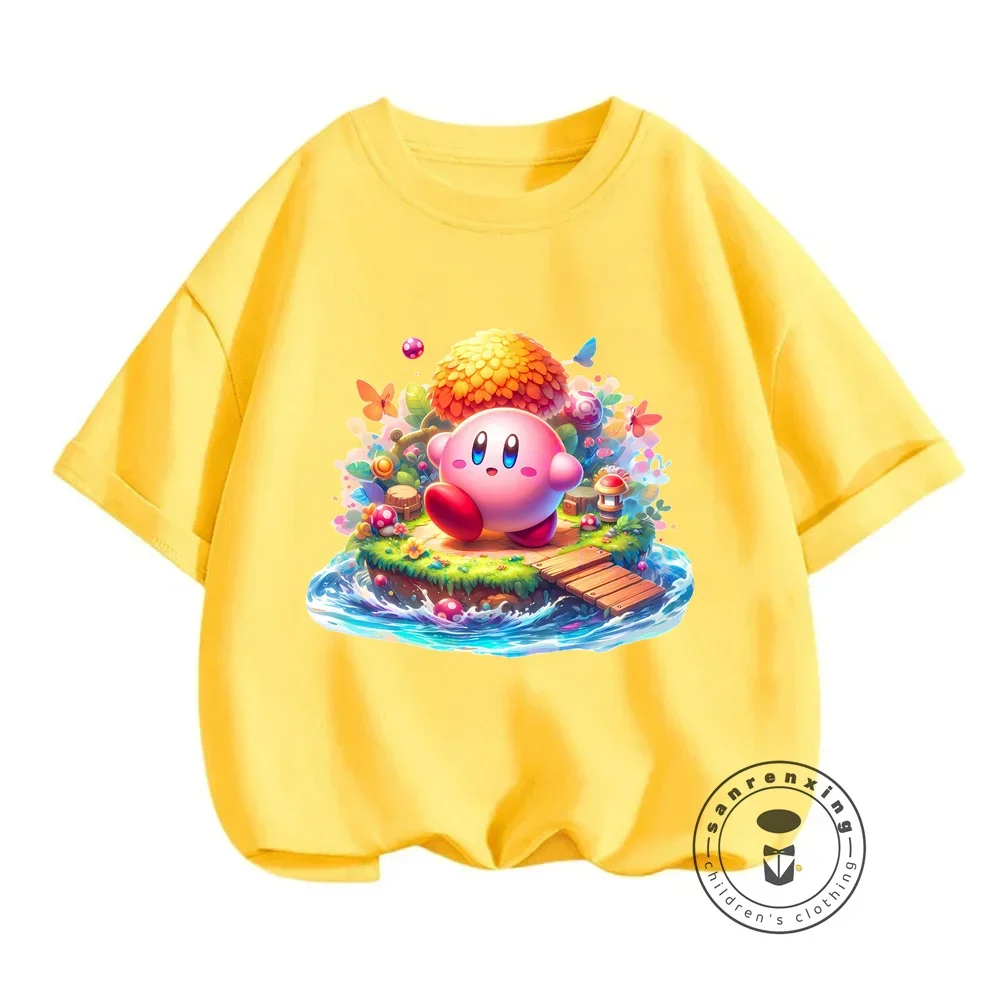 Japanese Kirby Game Themed Summer T-Shirts with Cute Cartoon Prints for Boys and Girls 3-14 in Kawaii Trendy Casual Fashion Tops