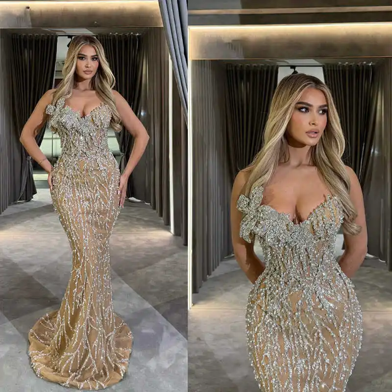 ヴィンテージ スパンコール ストラップレス プロムドレス セクシー ノースリーブ ビーズ イブニングドレス フロアレングス パーティードレス カスタマイズ