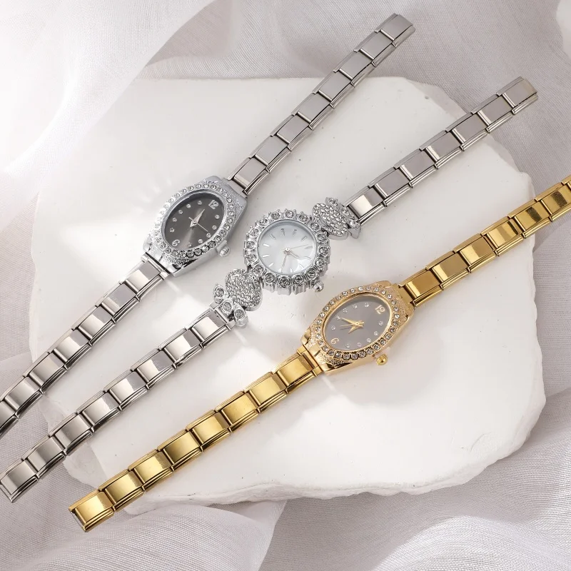 Stainless Steel Fit 9mm Watch Connector Italian Charm Links Women's Round Zircon Watch Header Linker Bracelet DIY Jewelry Gifts view 2