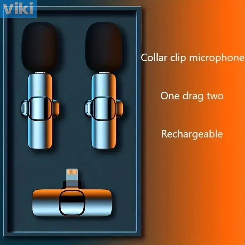 Microfone Clip Collar sem fio, Redução de Ruído, Rádio para Telefone, Gravação de Vídeo ao Vivo, Vlog Anchor, 1 em 2