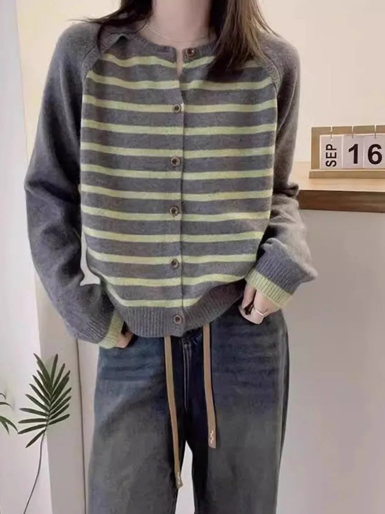 

Женский модный свитер с круглым вырезом, вязаный, в полоску, с цветовыми блоками, повседневный, в стиле кэжуал, для ношения под одеждой