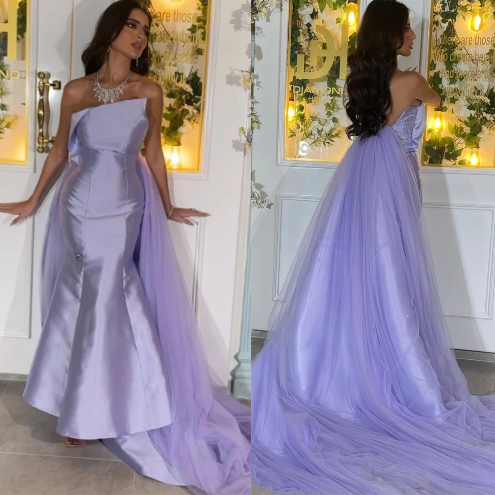 

Customized Exquisite Strapless Satin Evening Dress Classic Mermaid Cocktail Dress Sparkly Chapel Train Special Occasion Gowns