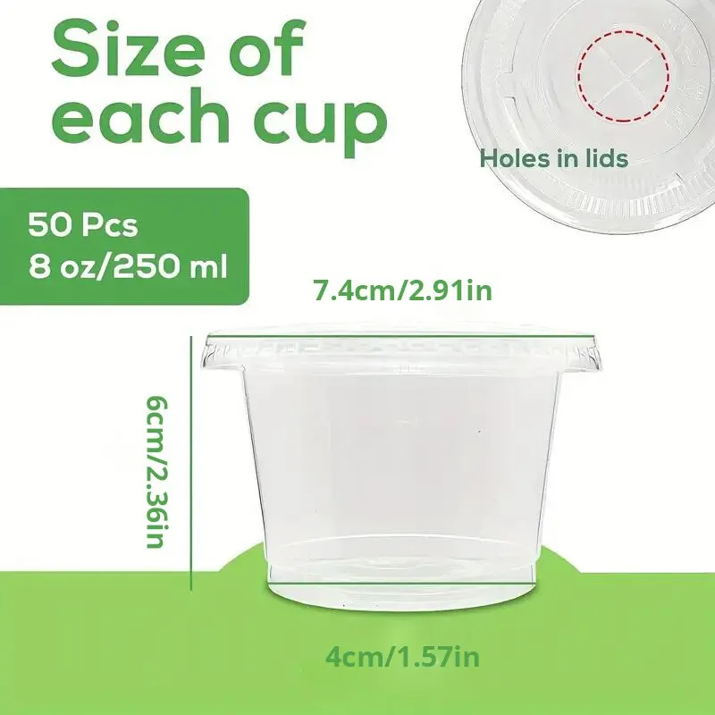 50pcs 5.5oz Disposable Plastic Cups with Lids Perfect for Ice Cream Drinks Soups Snacks Desserts & More!