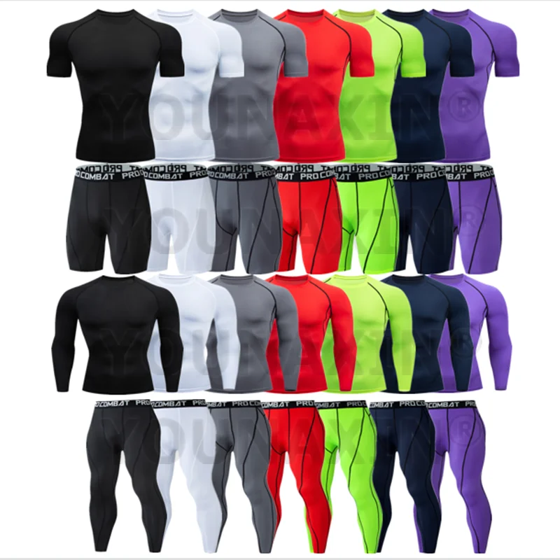 Men Short Sleeve T-Shirts Long Sleeve Top Base Layer Leggings Pant Tight Fitness Running Trousers Training Sports Shorts