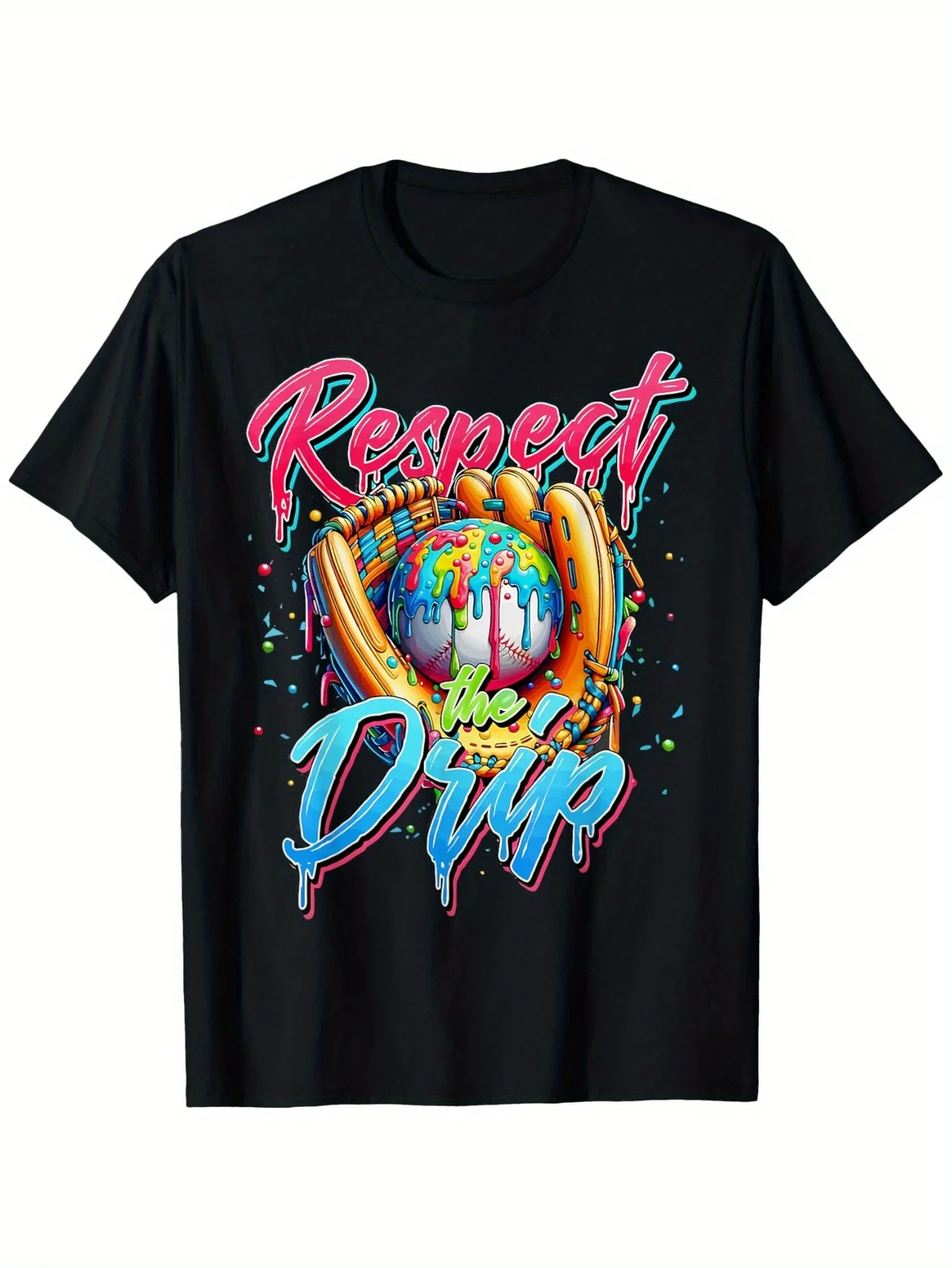 Men's Respect The Drip Baseball Home Plate Ice Cream T-Shirt - Soft Breathable Cotton Crew Neck Tee Suitable for Casual Wear & B