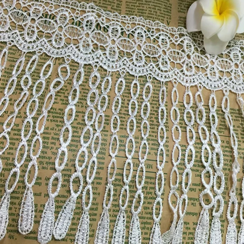 15Yards White 16cm Tassel Fringe Lace Trim Trimmings Nigerian Wedding Lace Fabric Trim Polyester Sewing Costume Craft Applique