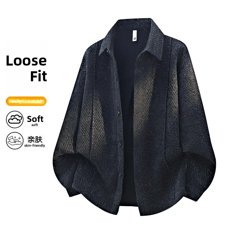 Retro American Style Men's Open Cardigan Jacket Loose Fit Turn-down Collar Trendy Top Spring Autumn New Style Casual Shirt