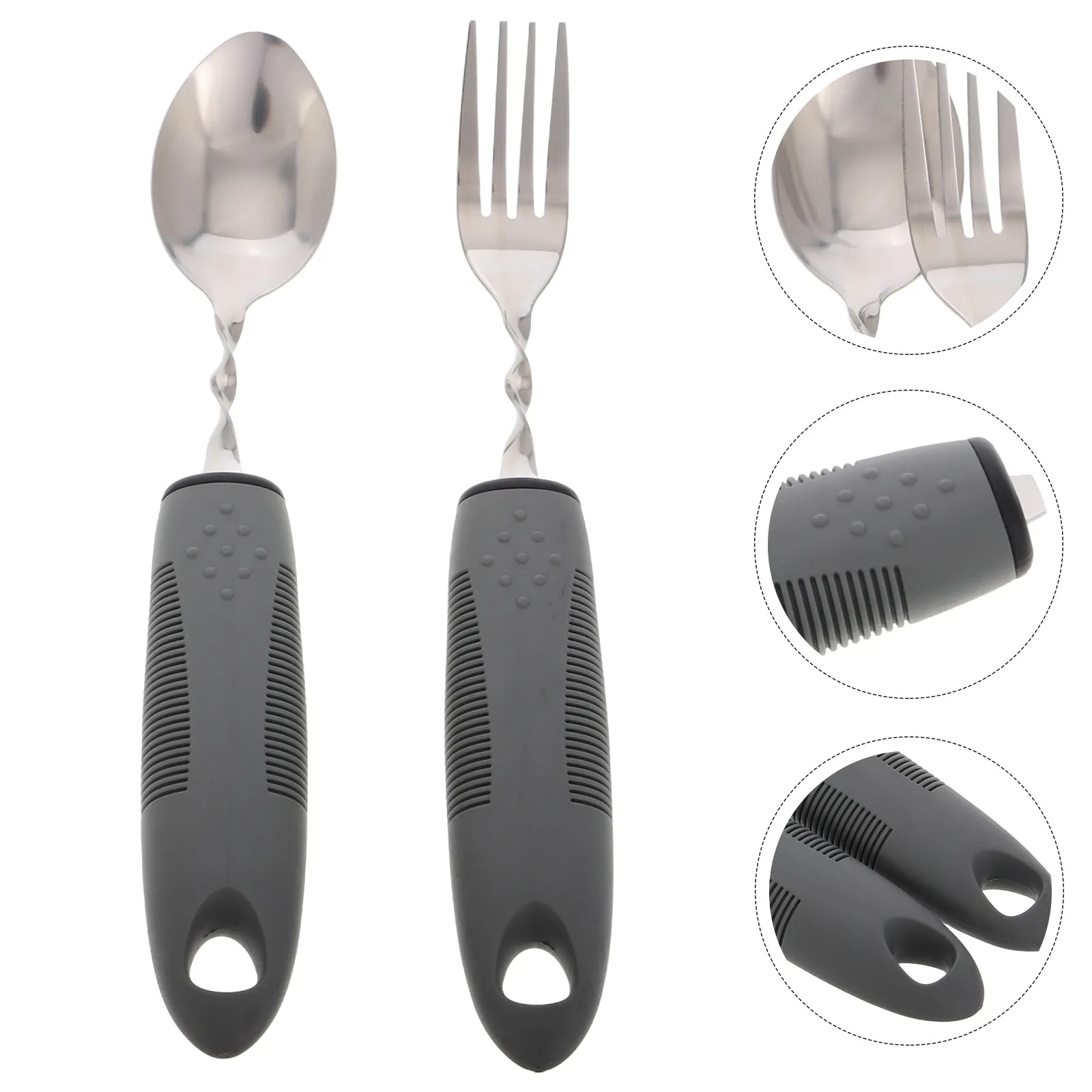 

1 Set Adaptive Utensils Elderly Fork Spoon Stainless Steel Bendable Weighted Anti Tremor Eating Tools for Disabled Hand Mobility