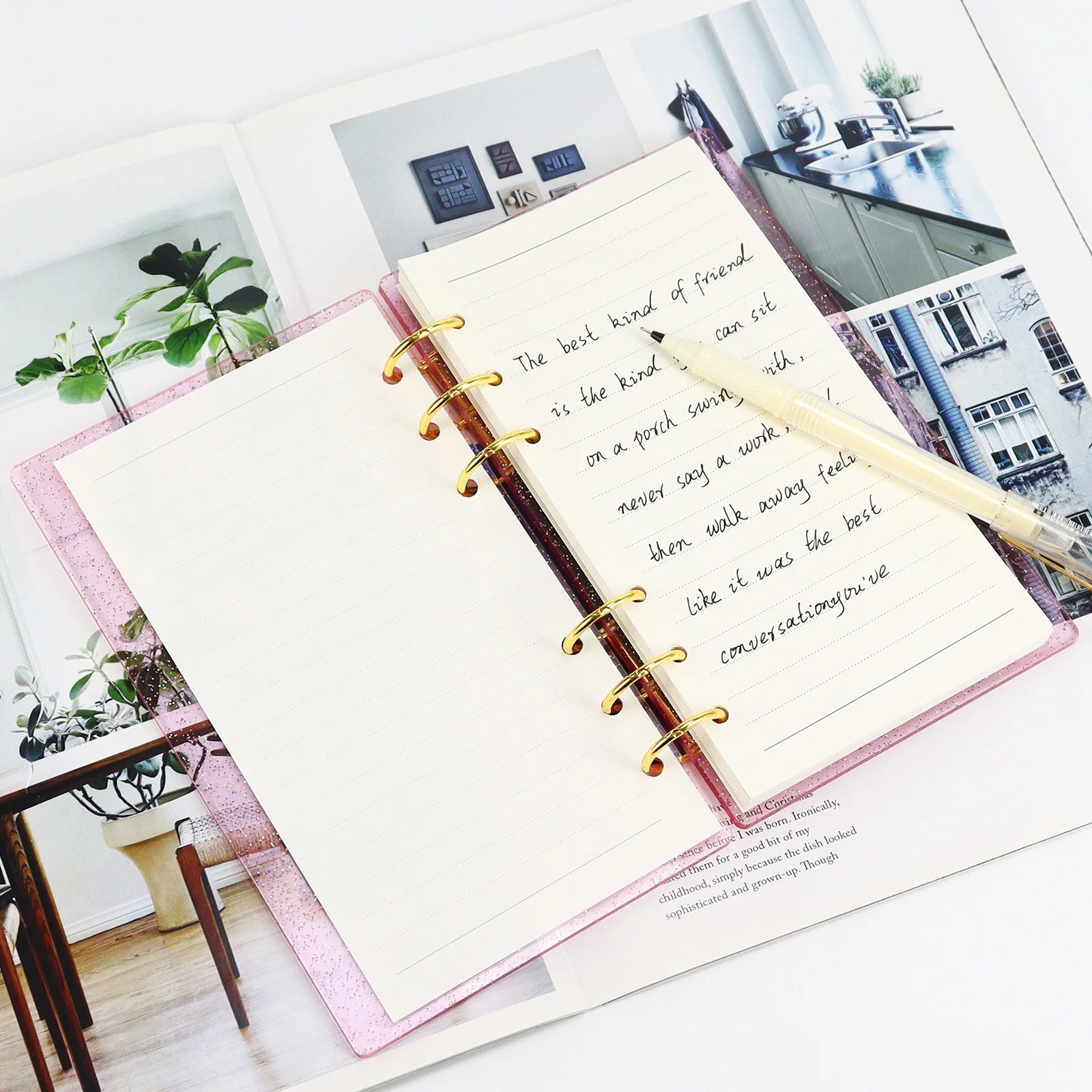 A6 Simple Transparent Pink Acrylic Loose Leaf Binder Cover DIY Account Book Journal Planner Office Stationery Supplies