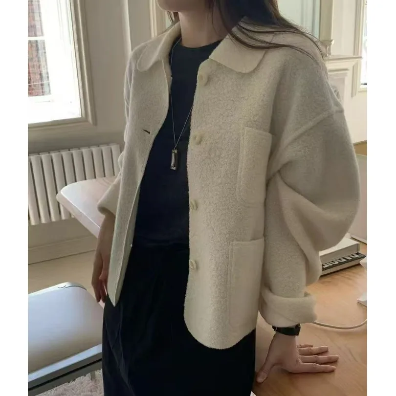 

Женская шерстяная куртка, простой повседневный однотонный топ для поездок на работу, длинное све, модное осенне-зимнее пальто обычной длины