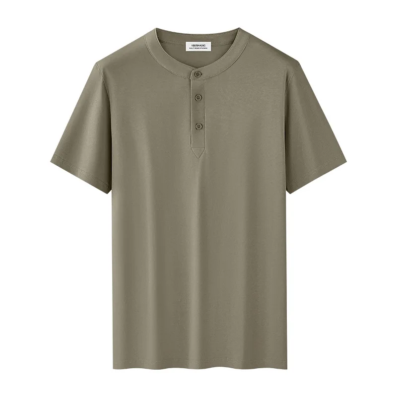 Heavy Cotton Henry Collar Short-sleeved T-shirt Men's 2026 Summer Loose Trend T-shirt