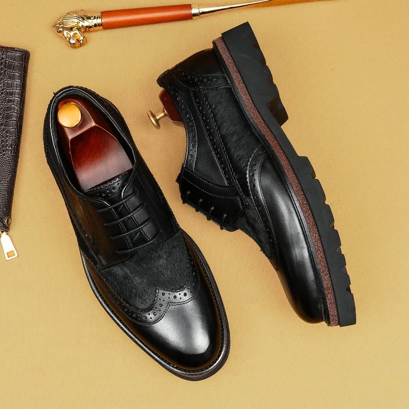 Genuine Leather Mens Dress Shoes Luxury Handmade Quality 2026 Autumn New Platform Elegant Reteo Brogues Social Shoes Man Size 46