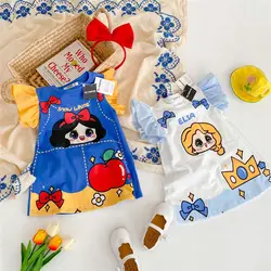 Girl's Snow White Style Dress Short Sleeved Elsa Medium Length Children's Clothing Cartoon Printed Skirt