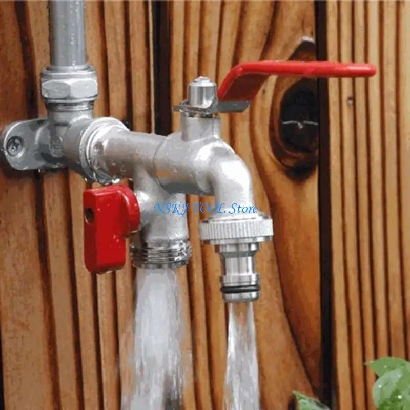 L8RC High Performances 3/4Inch Brass Tap with Double Outlets Rustproof Includes Conversion Head for Garden and Home Use