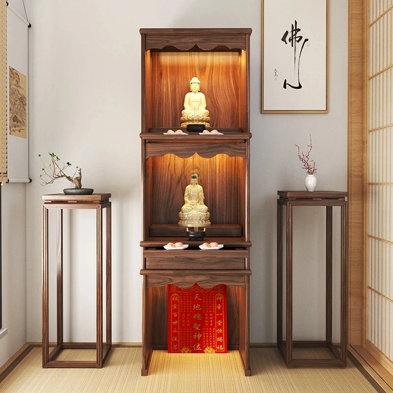 Solid Wood Ancestor Altar Cabinet Household Three-Layer Buddha Niche Chinese Style Clothes Closet Living Room Buddha Cabinet