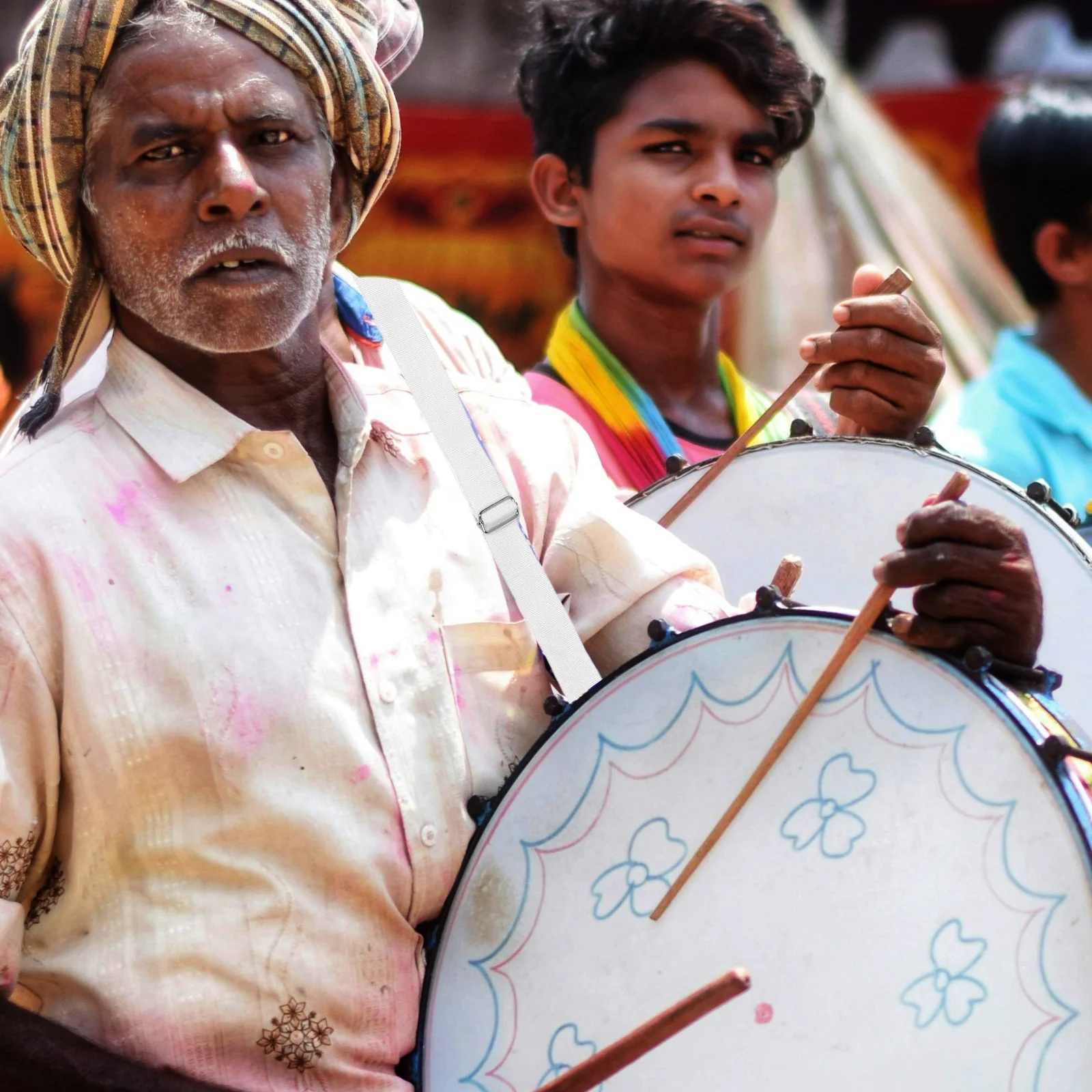 

2Pcs White Adjustable Drum Straps Oxford Cloth Double Shoulder Marching Snare Drum Belt Stable Support Instrument Accessories