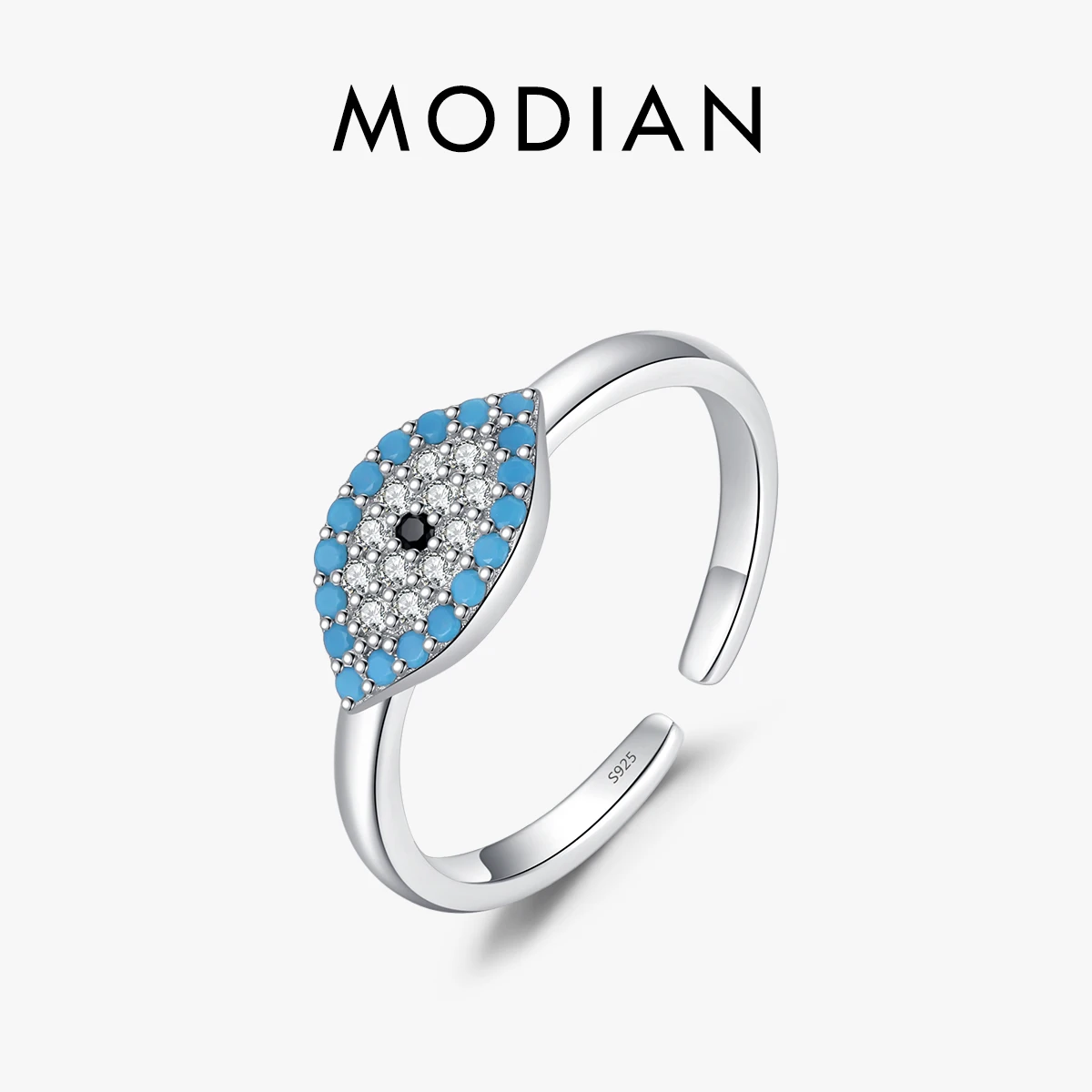 

MODIAN 925 Sterling Silver Turquoise Eye Adjustable Ring Elegant Open Size 6-8 Stackable Fashion Rings For Women Fine Jewelry