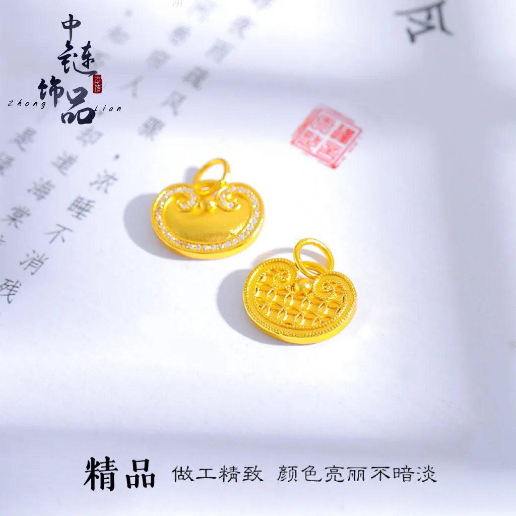 Small ingot set diamond lock bag necklace high color point diamond Xiangyun pendant 9999gold