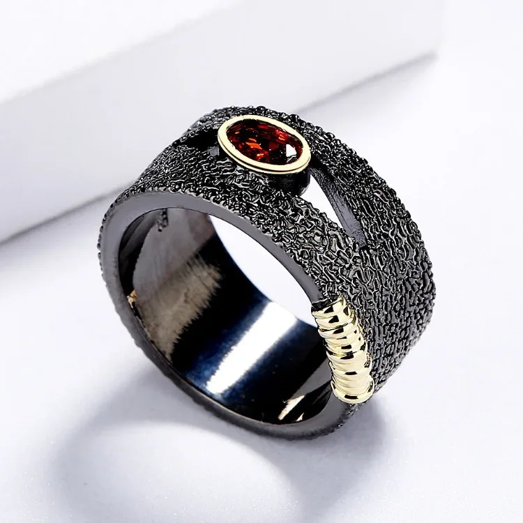 Women's 925 Silver Retro Geometric Ring Necklace Asymmetric Earrings Set