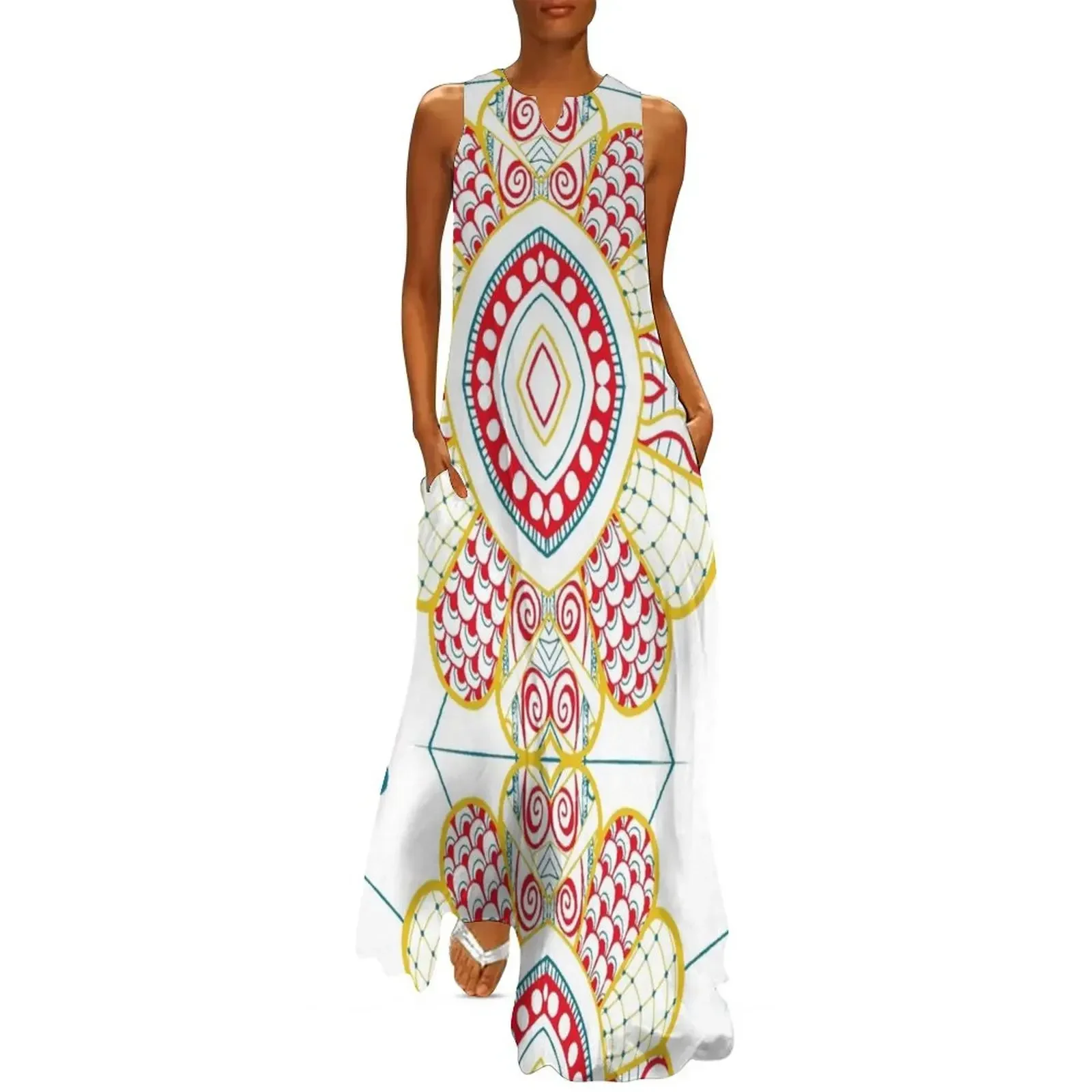 

Hippy happy colorful 70's flower pattern Long Dress Dress women Long dresses Women's clothing Dress