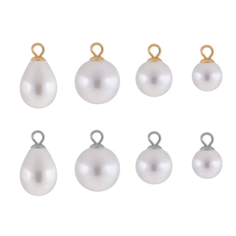 10pcs Stainless Steel Match Plated Gold Artificial Pearl Pendants Plastic Pearl Charms for DIY Necklace Earrings Jewelry Makings