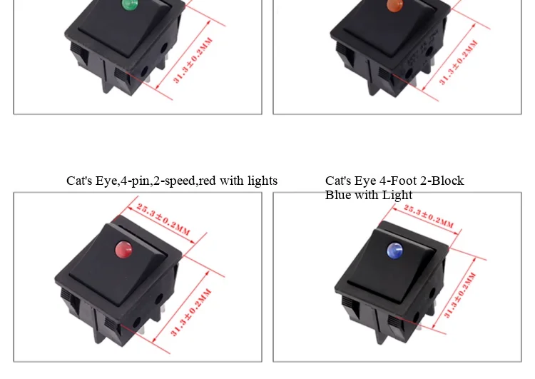 KCD4 Wippschalter 16A250V Power-Reset-Taste mit 4 oder 6 Pins, 2- oder 3-Positionen, in verschiedenen Farben erhältlich, mit oder ohne Beleuchtung – Detail 5