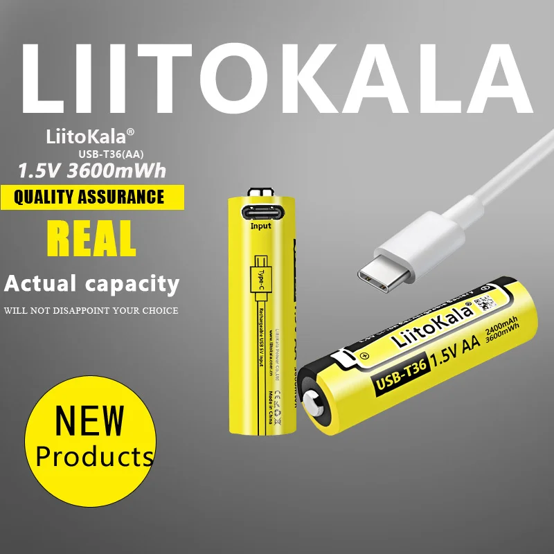 1-40 sztuk LiitoKala USB-T36 1.5V AA 2400mAh akumulator litowo-jonowy do zdalnego sterowania myszką mały wentylator elektryczna bateria do zabawek