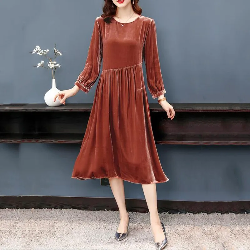 Autunm Maxi velvet Dress Women Vintage Lace up Solid Wine Red Party Prom Dresses Spring Elegant velour dress Plus Size Vestidos