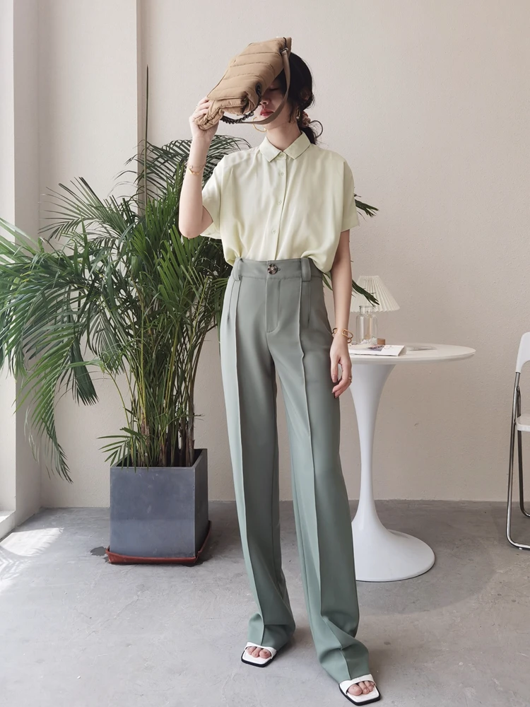 

Брюки с высокой талией, свободного кроя, прямые, модные, оригинального дизайна, моделирующие фигуру, с эффектом бамбуковых ног