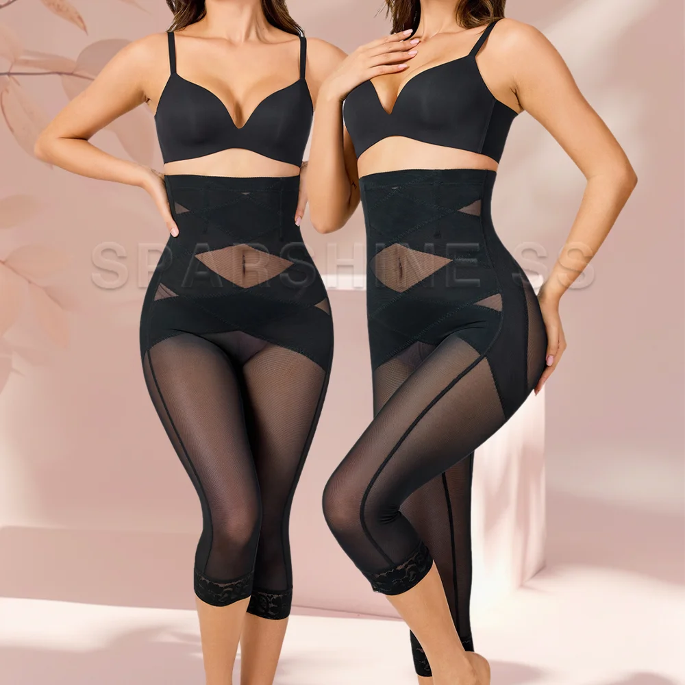 Women High Waist Slimming Shapewear Mesh Breathable Tummy Control Hip Enhancer Body Shaper Compressing Belly Mid Thigh Plus Size