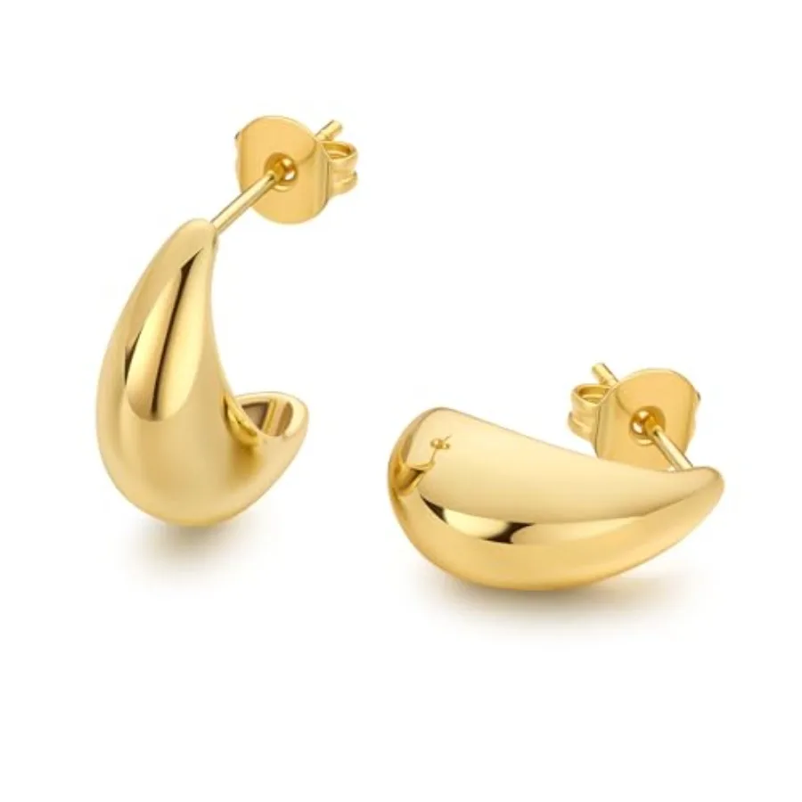 

FRUMOS 18K Gold Plated Huggie Hoop Earrings for Women, 925 Sterling Silver Post, Hypoallergenic Small Earrings