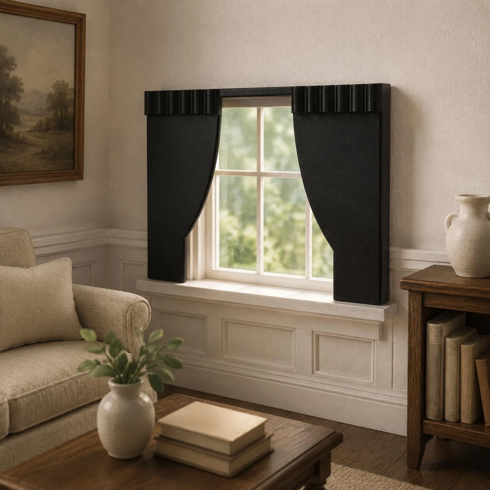 

Dollhouse Window Curtain Vintage Miniature Curtain Display Freestanding Window Frame American-Look Realistic Details