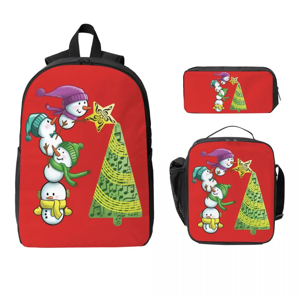 

Musical Christmas Backpack Boys Girls BookBag School Bag Computer Shoulder Bags 3ps Insulated Lunch Bag Pencil Case