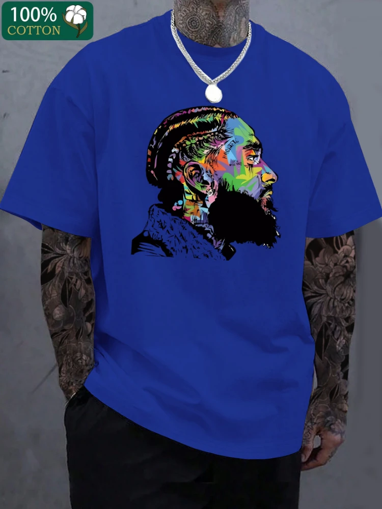 Greasepaint Hip-hop Rapper Portrait Printed T-Shirt 100% Cotton O-Neck Short Sleeve Summer Casual Mens T-shirt Streetwear