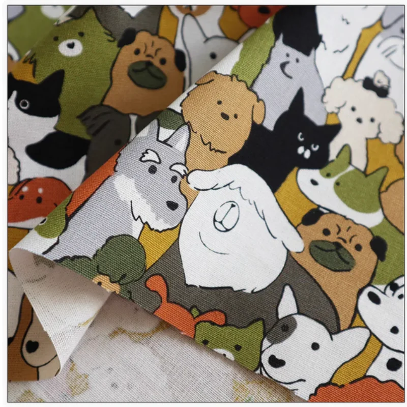 Cute Dog Cat Print Thicken Cotton Fabrics, Handmade DIY Bag Cloth Material 100% Cotton CR-35