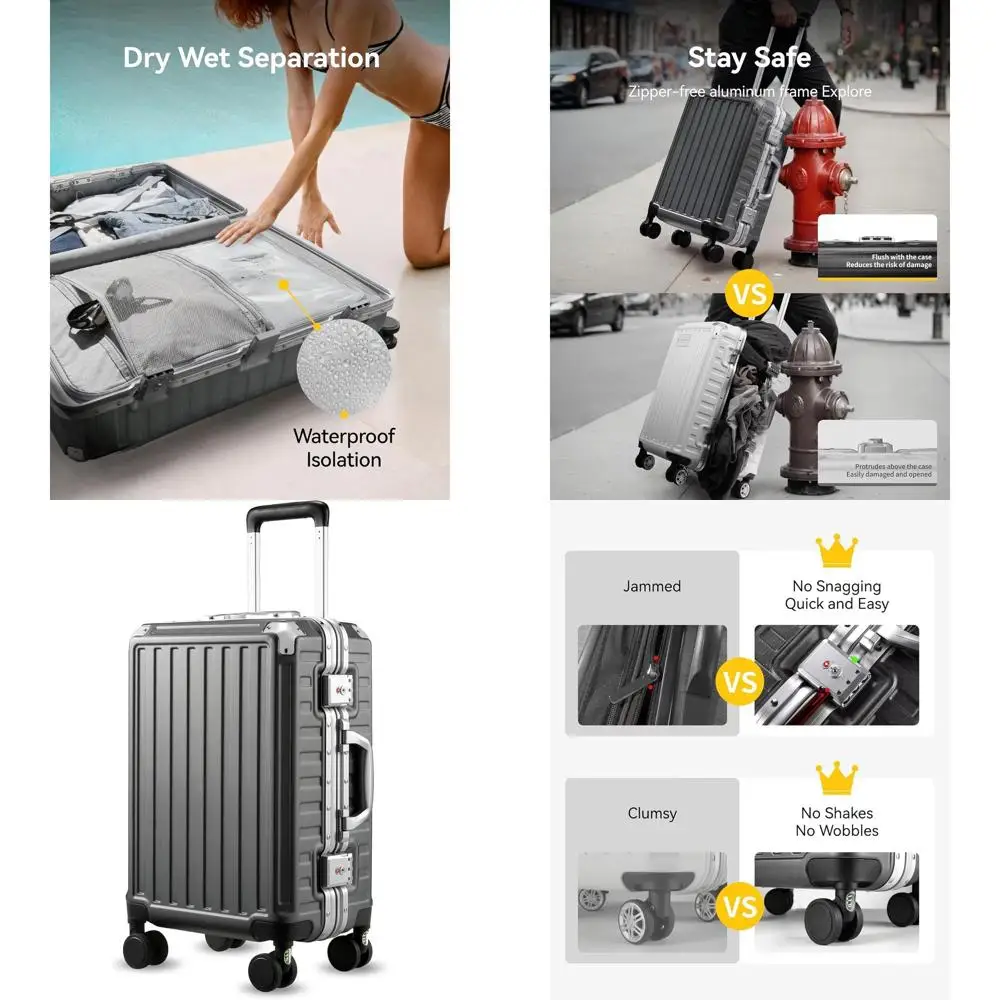 

Spinner Wheel 8010S Aluminum Frame Zipperless Polycarbonate Hard Shell Suitcase, 20 Inch, Charcoal Metallic