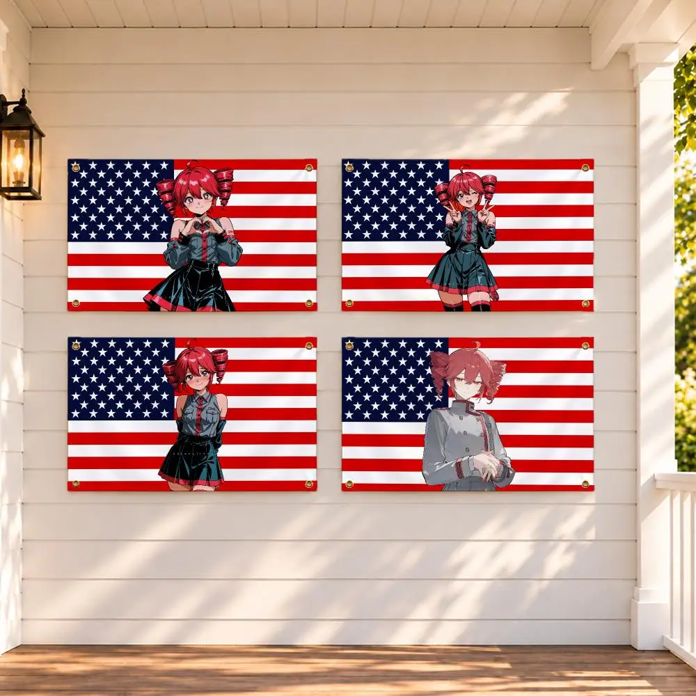 Vocal Synth Kasane Teto Flags Minimalist Fabric Banner Flags Garden Shop Bedroom Festival Birthday Wall Decor