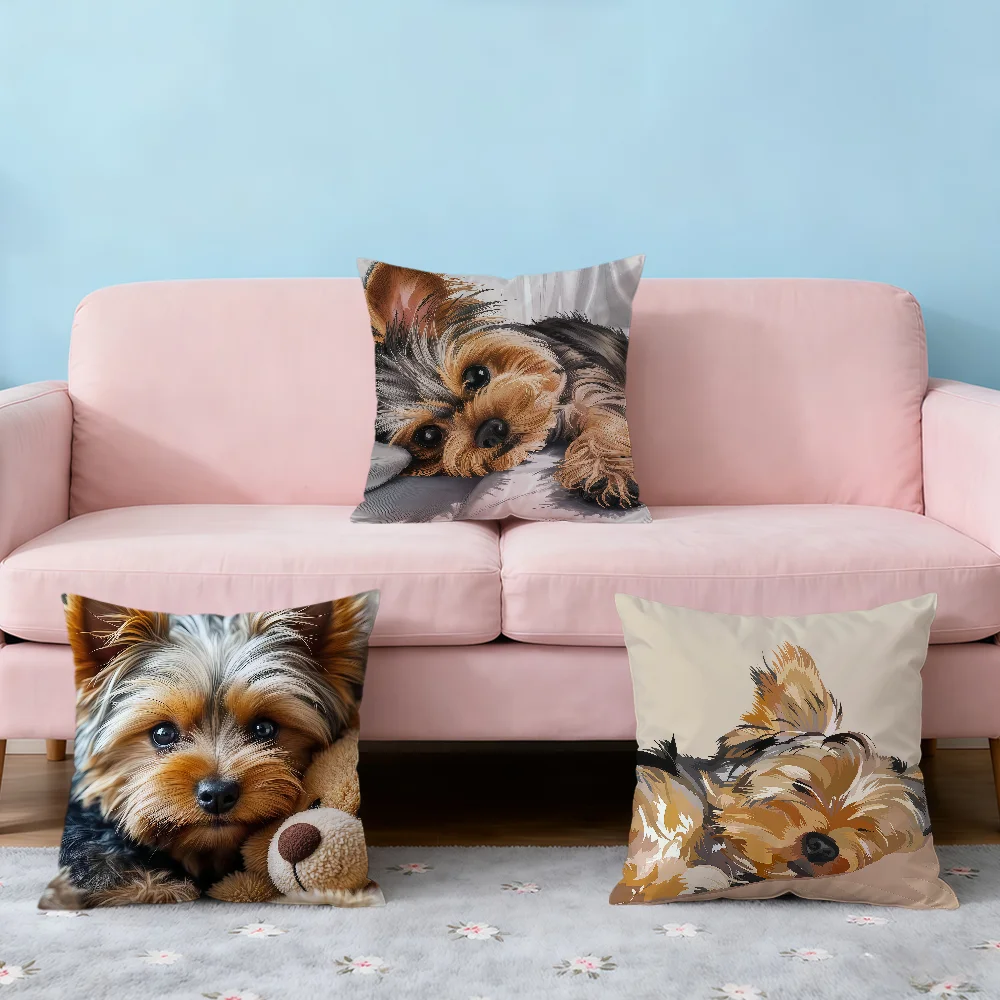 Pillow covers decorative Pillow cases 45x45 Cute Art Puppy Funny Vintage Yorkshire Dog Soft Pillowcase Sofa Home Living Room