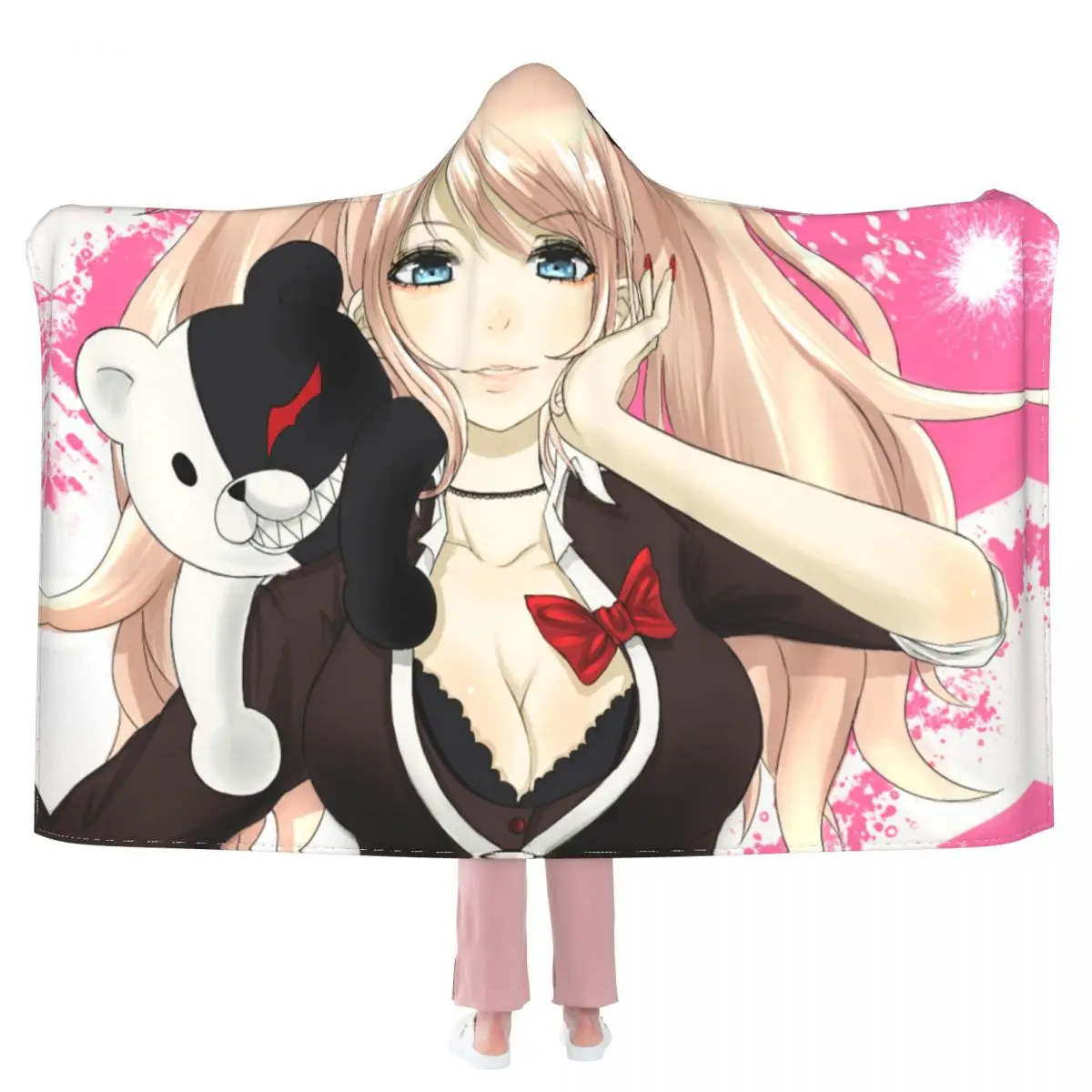 Monokuma Danganronpa Figure Poster Hooded Blanket 3D full print Wearable Blanket Adults Kids style