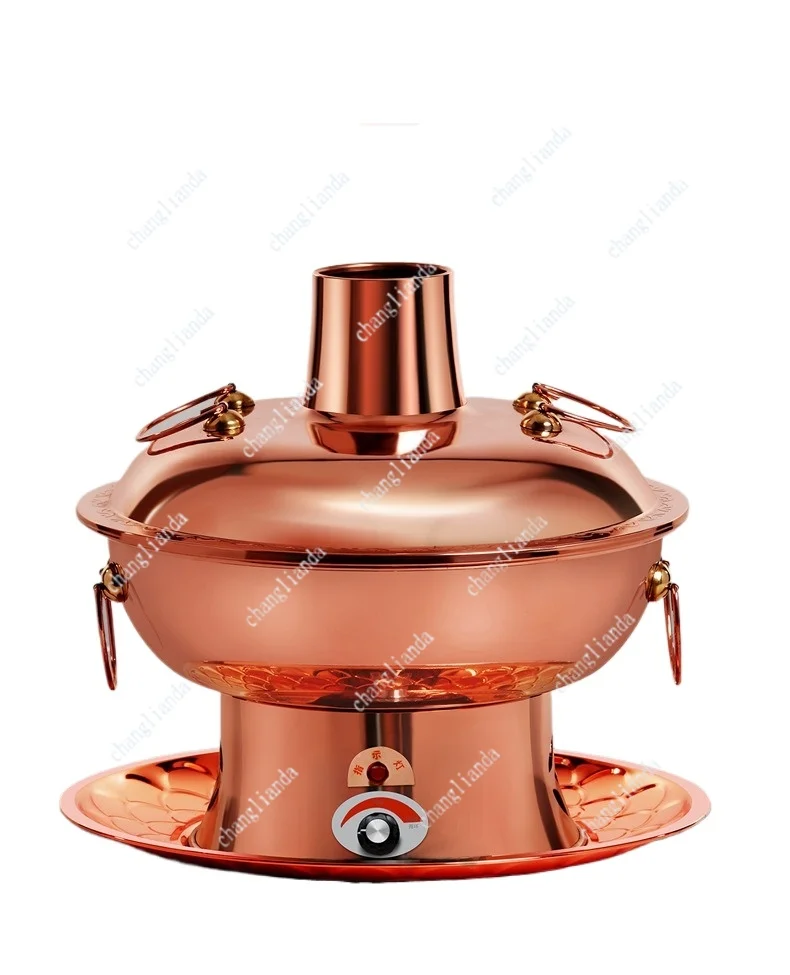 

Медный старомодный электрический гриль двойного назначения, уголь, чистая красная медь, старый Пекин, горячий горшок с двумя вкусами, медный горшок