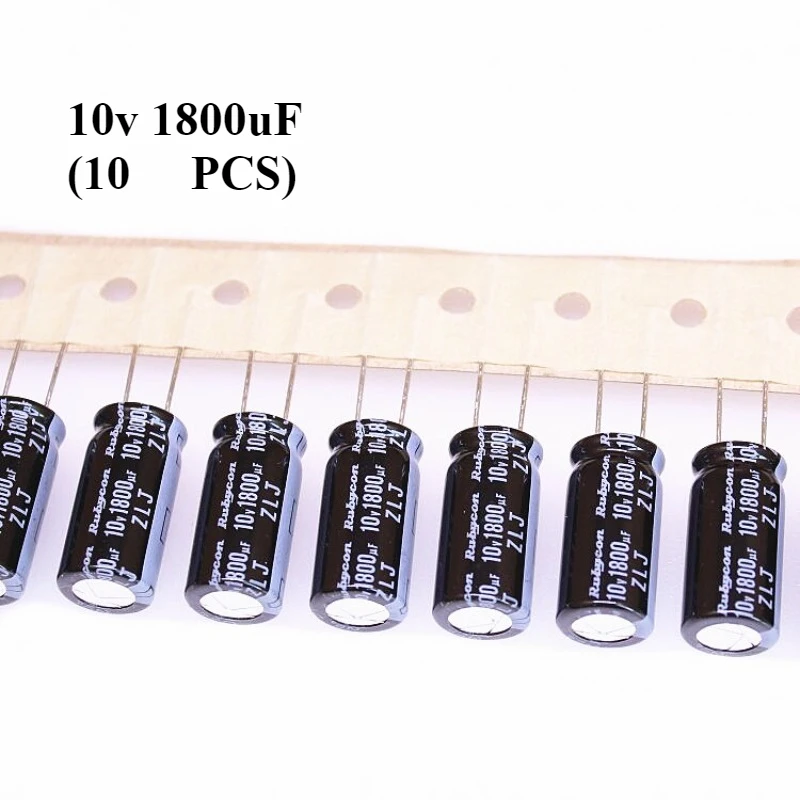 (10PCS) Rubycon 1800UF10V Aluminum Electrolytic Capacitor 10v1800uf 10 * 20 Ruby ZLJ High Frequency Long Life capacitores