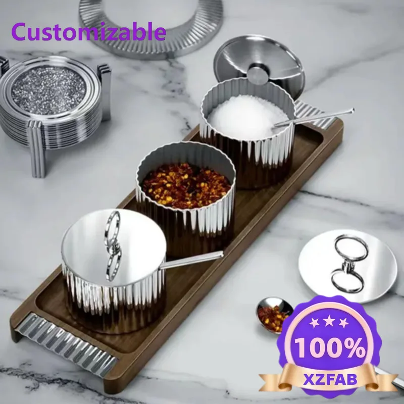 Factory Direct 2026 Nordic light luxury seasoning box stainless steel kitchen storage box jar seasoning bottle monosodium